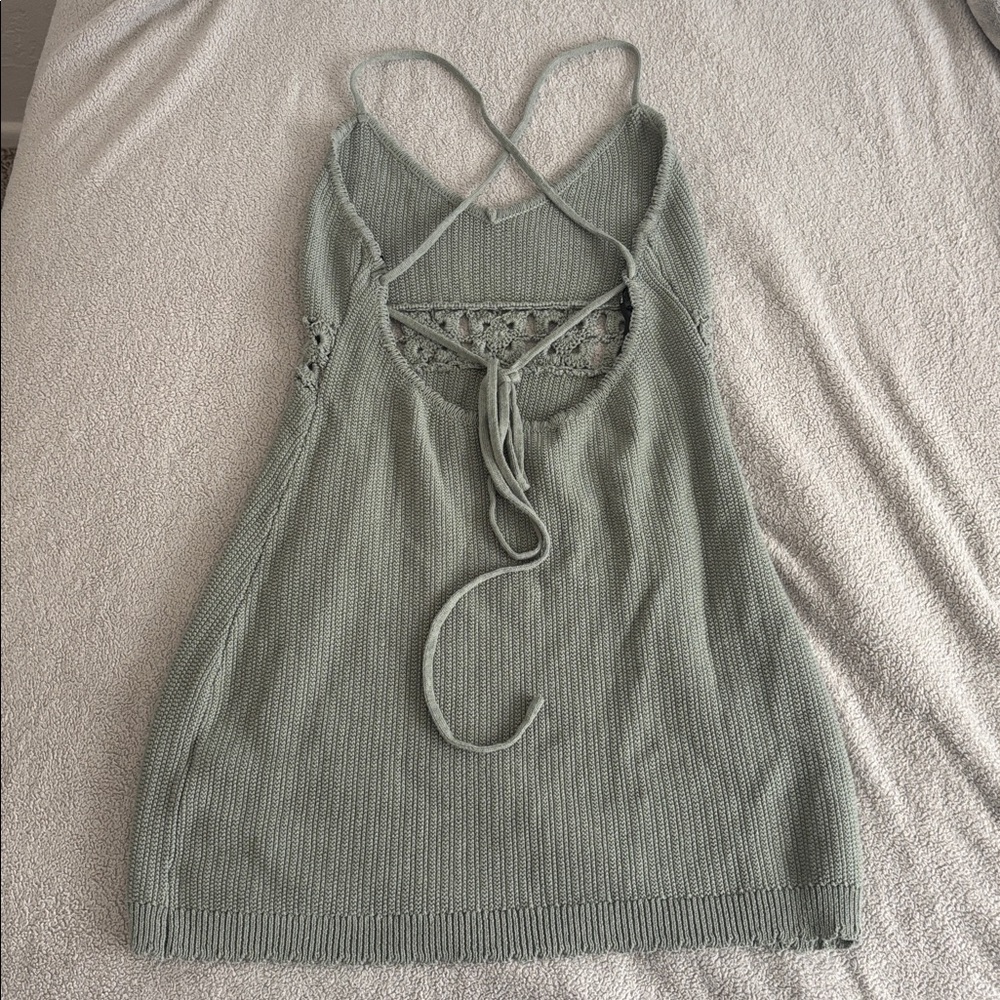 Sage Green Knit Dress with Lace Detail